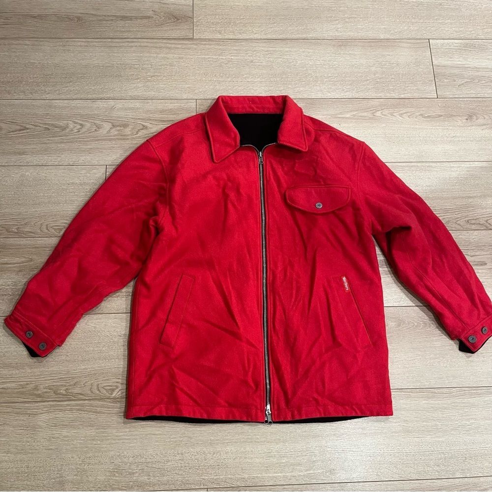 Vintage Marlboro Red Black Reversible Wool Fleece Full Zip Jacket Size M
